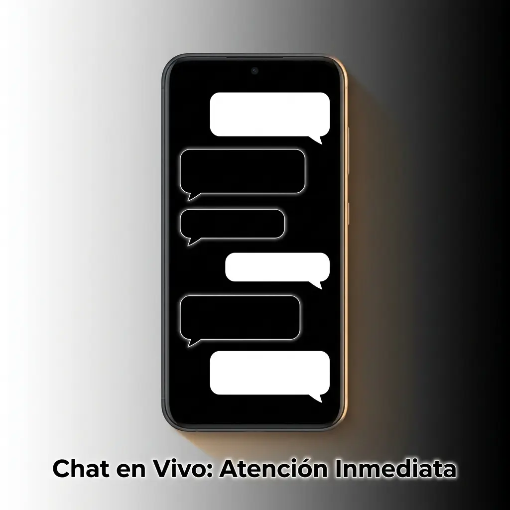 Chat en vivo disponible 24/7 para soporte inmediato en sitio web y app móvil en español