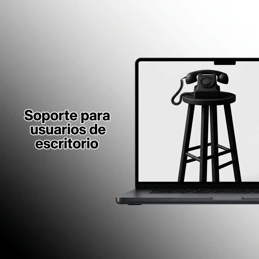 Soporte para usuarios de escritorio: chat en vivo, correo, redes sociales y sección de ayuda disponibles 24/7